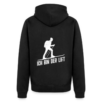 Skibergsteiger Ich bin der Lift Ski Touring - Unisex Premium Bio Zip Hoodie - Schwarz - Hinten - Nico (187cm)
