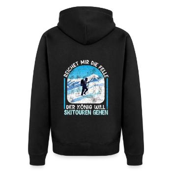 Skibergsteigen Der König will Skitouren Gehen - Unisex Premium Bio Zip Hoodie - Schwarz - Hinten - Nico (187cm)