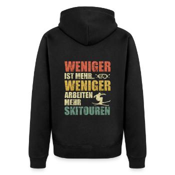 Ski Tour Weniger ist Mehr Weniger Arbeiten Mehr - Unisex Premium Bio Zip Hoodie - Schwarz - Hinten - Nico (187cm)