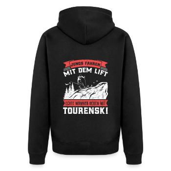 Jungs Fahren mit dem Lift Männer Gehen Tourenski - Unisex Premium Bio Zip Hoodie - Schwarz - Hinten - Nico (187cm)