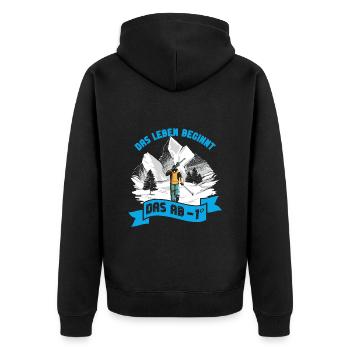 Skisport Das Leben Beginnt Das ab -1° Skifahren - Unisex Premium Bio Zip Hoodie - Schwarz - Hinten - Nico (187cm)