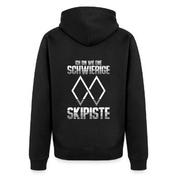 Skiurlaub Ich bin wie eine Schwierige Skipiste - Unisex Premium Bio Zip Hoodie - Schwarz - Hinten - Nico (187cm)