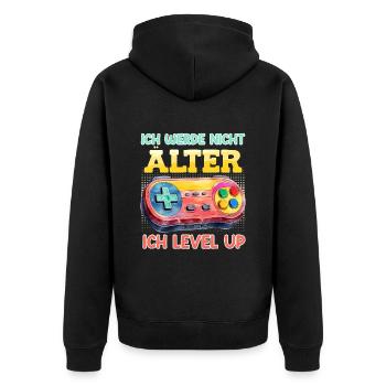 Video Spieler Retro Werde nicht Älter Ich Level Up - Unisex Premium Bio Zip Hoodie - Schwarz - Hinten - Nico (187cm)
