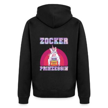 Videospiele Frauen Zocker Prinzessin Einhorn - Unisex Premium Bio Zip Hoodie - Schwarz - Hinten - Nico (187cm)