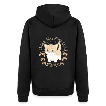 Gaming ohne meine Katze Niemals! Video Spieler - Unisex Premium Bio Zip Hoodie - Schwarz - Hinten - Nico (187cm)