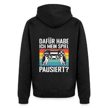 Video Spieler Dafür habe ich Mein Spiel Pausiert? - Unisex Premium Bio Zip Hoodie - Schwarz - Hinten - Nico (187cm)