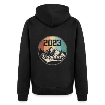 Ursprüngliches Geburtstagsgeschenk 2023 - 2023 - Unisex Premium Bio Zip Hoodie - Schwarz - Hinten - Nico (187cm)