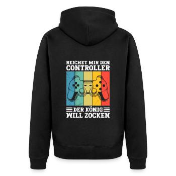 Controller Der König Will Zocken Video Spiele - Unisex Premium Bio Zip Hoodie - Schwarz - Hinten - Nico (187cm)