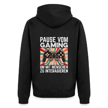 Video Spieler Pause vom Gaming Controller Video - Unisex Premium Bio Zip Hoodie - Schwarz - Hinten - Nico (187cm)