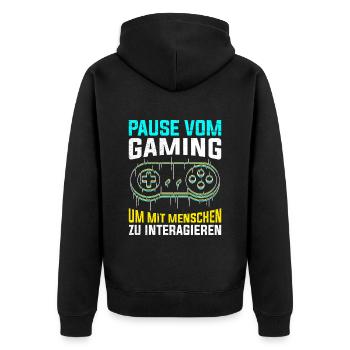 Video Spieler Pause vom Gaming Controller Video - Unisex Premium Bio Zip Hoodie - Schwarz - Hinten - Nico (187cm)