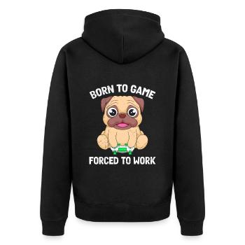 Gamers born to gamble, forced to work - Unisex Premium Organic Zip Hoodie - black - Back - Nico (187cm)
