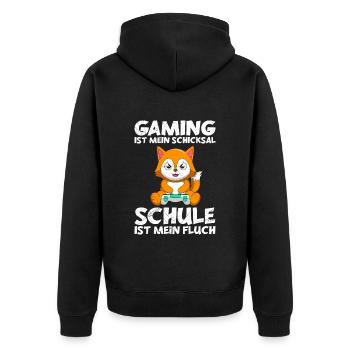 Gaming ist mein Schicksal Schule mein Fluch Katze - Unisex Premium Bio Zip Hoodie - Schwarz - Hinten - Nico (187cm)