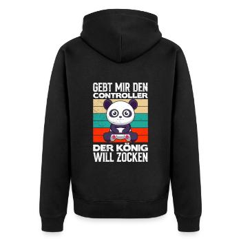 Gaming Panda Gebt Mir den Controller Video Gamer - Unisex Premium Bio Zip Hoodie - Schwarz - Hinten - Nico (187cm)