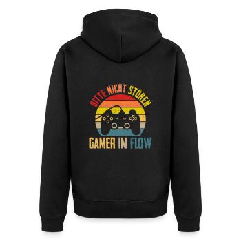 Gaming Bitte nicht Stören Gamer im Flow Videospiel - Unisex Premium Bio Zip Hoodie - Schwarz - Hinten - Nico (187cm)