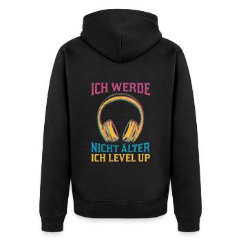 Retro Gamer B-Day Werde nicht Älter Ich Level Up - Unisex Premium Bio Zip Hoodie - Schwarz - Hinten - Nico (187cm)