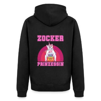 Videospiele Frauen Zocker Prinzessin Einhorn - Unisex Premium Bio Zip Hoodie - Schwarz - Hinten - Nico (187cm)