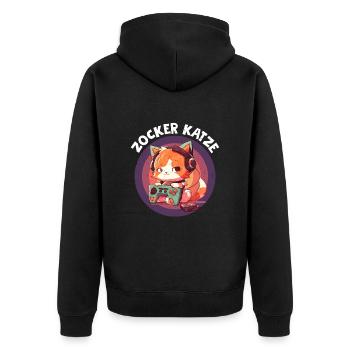 Zocker Katze Video Spieler Katzenfan Zocken - Unisex Premium Bio Zip Hoodie - Schwarz - Hinten - Nico (187cm)