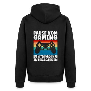 Video Spieler Pause vom Gaming Controller Video - Unisex Premium Bio Zip Hoodie - Schwarz - Hinten - Nico (187cm)