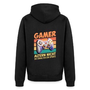 Gamer Altern nicht, Sie Leveln! Retro Gamer - Unisex Premium Bio Zip Hoodie - Schwarz - Hinten - Nico (187cm)