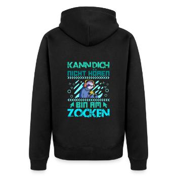 Video Spieler Kann dich nicht Hören Bin am Zocken - Unisex Premium Bio Zip Hoodie - Schwarz - Hinten - Nico (187cm)