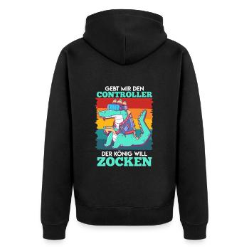 Video Spieler Der König will Zocken Spielekonsole - Unisex Premium Bio Zip Hoodie - Schwarz - Hinten - Nico (187cm)