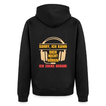 Headset Gamer Sorry, Ich kann dich nicht Hören - Unisex Premium Bio Zip Hoodie - Schwarz - Hinten - Nico (187cm)