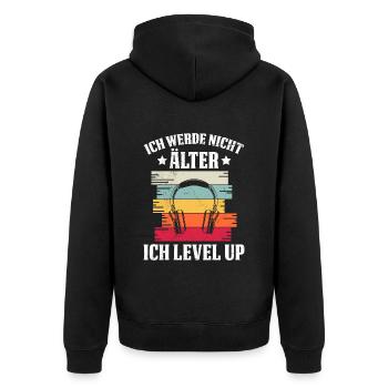 Retro Gamer B-Day Werde nicht Älter Ich Level Up - Unisex Premium Bio Zip Hoodie - Schwarz - Hinten - Nico (187cm)