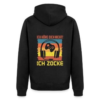 Video Spiele Ich Höre dich Nicht! Ich Zocke - Unisex Premium Bio Zip Hoodie - Schwarz - Hinten - Nico (187cm)