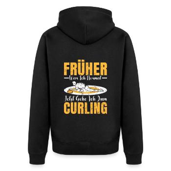 Curler Spruch Heute Gehe ich zum Curling - Unisex Premium Bio Zip Hoodie - Schwarz - Hinten - Nico (187cm)
