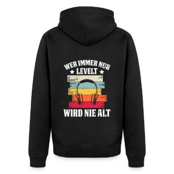 Retro Gamer B-Day Wer Immer Levelt wird Nie Alt - Unisex Premium Bio Zip Hoodie - Schwarz - Hinten - Nico (187cm)
