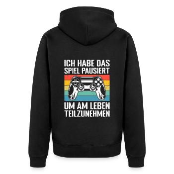 Video Gaming Habe das Spiel Pausiert Video Spieler - Unisex Premium Bio Zip Hoodie - Schwarz - Hinten - Nico (187cm)