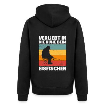 Eis Angler Verliebt in die Ruhe beim Eisfischen - Unisex Premium Bio Zip Hoodie - Schwarz - Hinten - Nico (187cm)