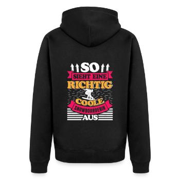 So Sieht eine Richtig Coole Snowboarderin aus - Unisex Premium Bio Zip Hoodie - Schwarz - Hinten - Nico (187cm)