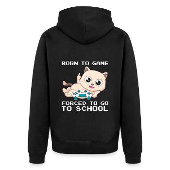 Gaming Katze Forced to Go to School Video Gamer - Unisex Premium Bio Zip Hoodie - Schwarz - Hinten - Nico (187cm)