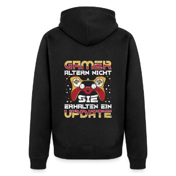 Gamer Altern Nicht Sie Leveln Retro Gamer Zocken - Unisex Premium Bio Zip Hoodie - Schwarz - Hinten - Nico (187cm)