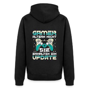 Gamer Altern Nicht Sie Leveln Retro Gamer Zocken - Unisex Premium Bio Zip Hoodie - Schwarz - Hinten - Nico (187cm)