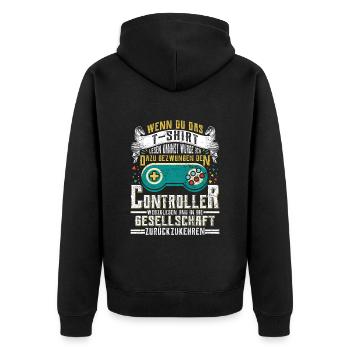 Gamer Wenn du das Lesen Kannst Zurück zur - Unisex Premium Bio Zip Hoodie - Schwarz - Hinten - Nico (187cm)