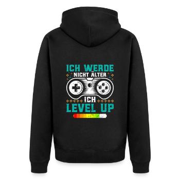 Gamer Ich Werde nicht Älter Ich Level mich Up - Unisex Premium Bio Zip Hoodie - Schwarz - Hinten - Nico (187cm)