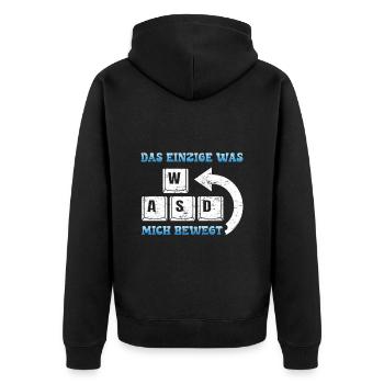 Gamer Das Einzigste Was Mich Bewegt WASD - Unisex Premium Bio Zip Hoodie - Schwarz - Hinten - Nico (187cm)