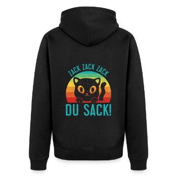 Gaming Katze Zack Zack Du Sack! Videospieler - Unisex Premium Bio Zip Hoodie - Schwarz - Hinten - Nico (187cm)