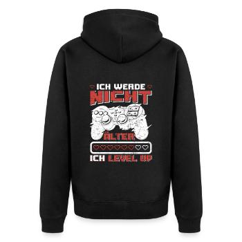 Gamer Ich Werde nicht Älter Ich Level mich Up - Unisex Premium Bio Zip Hoodie - Schwarz - Hinten - Nico (187cm)