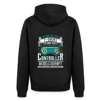 Gamer Wenn du das Lesen Kannst Zurück zur - Unisex Premium Bio Zip Hoodie - Schwarz - Hinten - Nico (187cm)