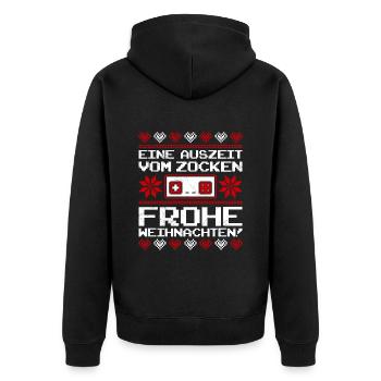 Gamer Auszeit vom Zocken Frohe Weihnachten! - Unisex Premium Bio Zip Hoodie - Schwarz - Hinten - Nico (187cm)