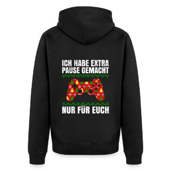 Weihnachten Hab Extra Pause Gemacht für Euch - Unisex Premium Bio Zip Hoodie - Schwarz - Hinten - Nico (187cm)