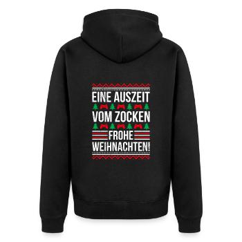 Gamer Auszeit vom Zocken Frohe Weihnachten! - Unisex Premium Bio Zip Hoodie - Schwarz - Hinten - Nico (187cm)