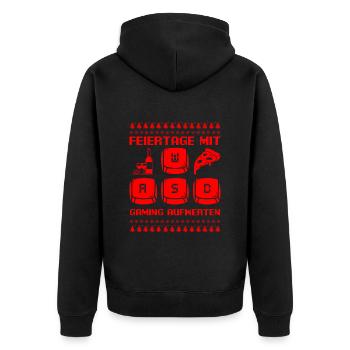 Gamer Feiertage mit Gaming Aufwerten Weihnachten - Unisex Premium Bio Zip Hoodie - Schwarz - Hinten - Nico (187cm)
