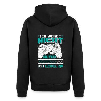 Gamer Ich Werde nicht Älter Ich Level mich Up - Unisex Premium Bio Zip Hoodie - Schwarz - Hinten - Nico (187cm)