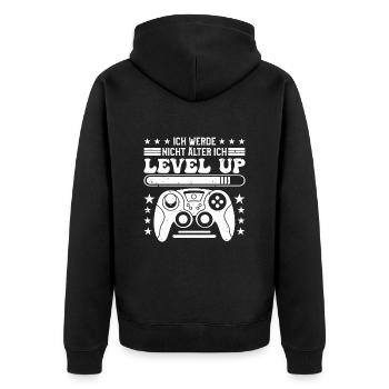 Retro Gamer Werde nicht Älter Ich Level auf - Unisex Premium Bio Zip Hoodie - Schwarz - Hinten - Nico (187cm)