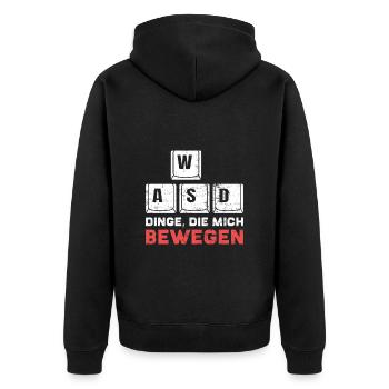 Zocken PC WASD Dinge die mich Bewegen Zocker - Unisex Premium Bio Zip Hoodie - Schwarz - Hinten - Nico (187cm)