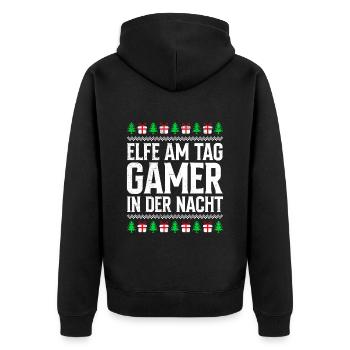 Elfe am Tag Gamer in der Nacht Weihnachten - Unisex Premium Bio Zip Hoodie - Schwarz - Hinten - Nico (187cm)